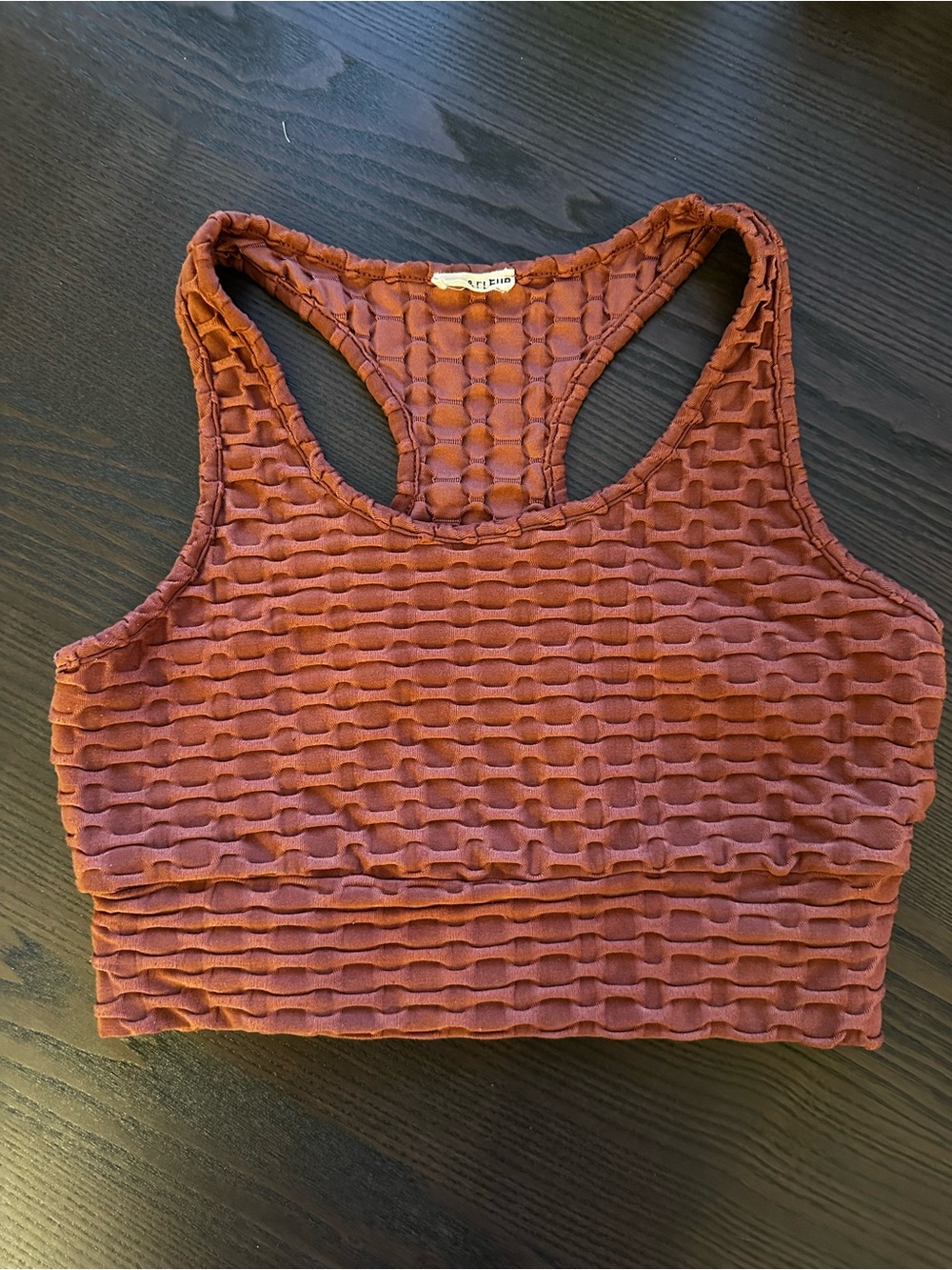 Textured Rust Racerback Crop Bralette Cozy Lounge Athleisure Top